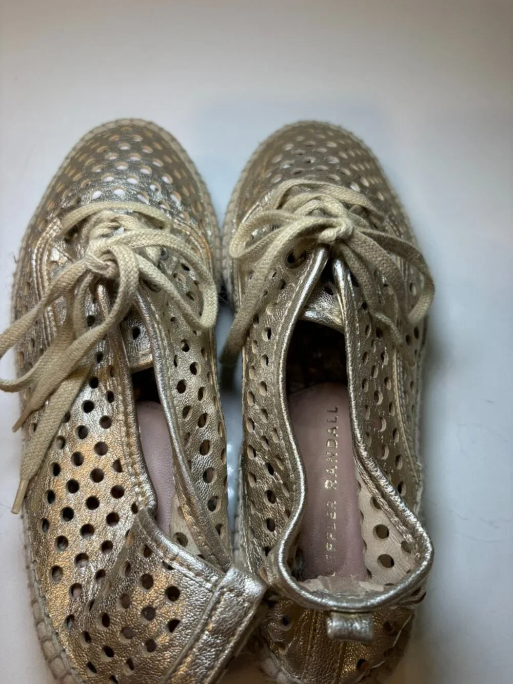 Loeffler Randall Rowan Metallic Gold Perforated Leather Espadrille Flats 36 6